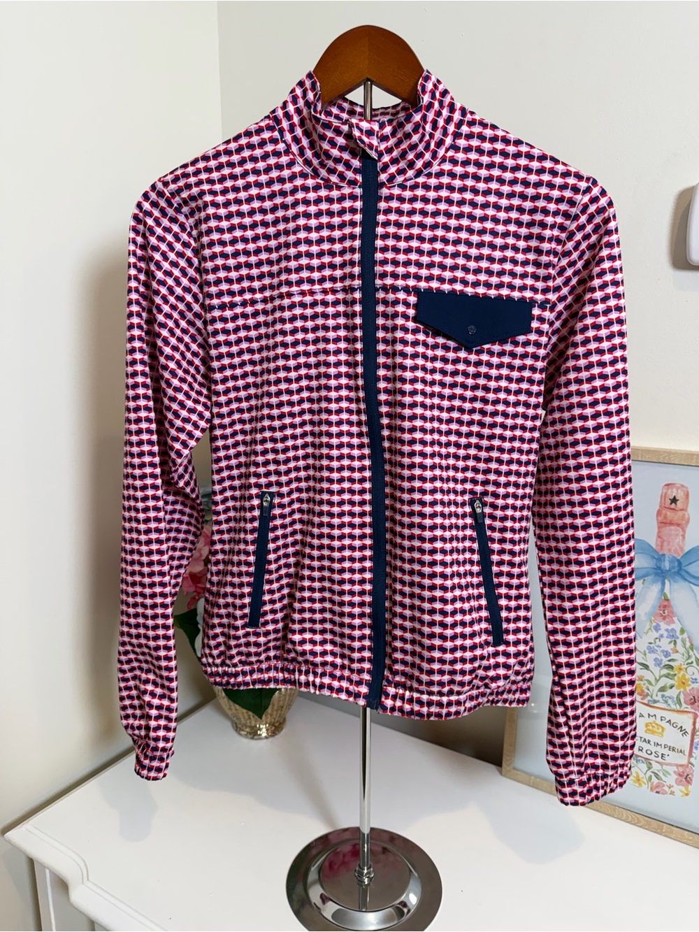 Lady Hagen Geometric Full Zip Golf Jacket Pink Navy Red Size XS